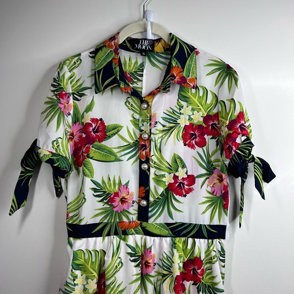 The Moon Retro 70's Boho Tropical Vacation Hawaiian Pearl Button Up Maxi Dress S - Picture 4 of 16